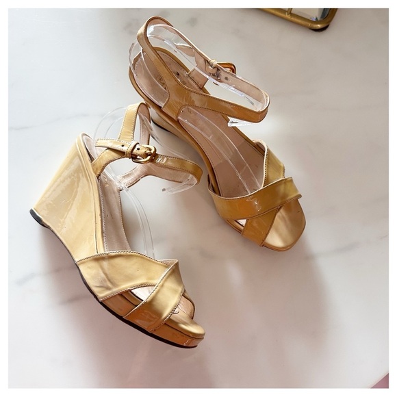 Prada patent leather wedge sandals 3.5” heel 37 - Picture 1 of 8